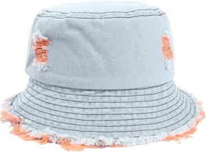 Bucket Hats for Women Denim Washed Distressed Wide Brim Spring Summer Sun Beach Cap Packable Outdoor Fisherman Hat