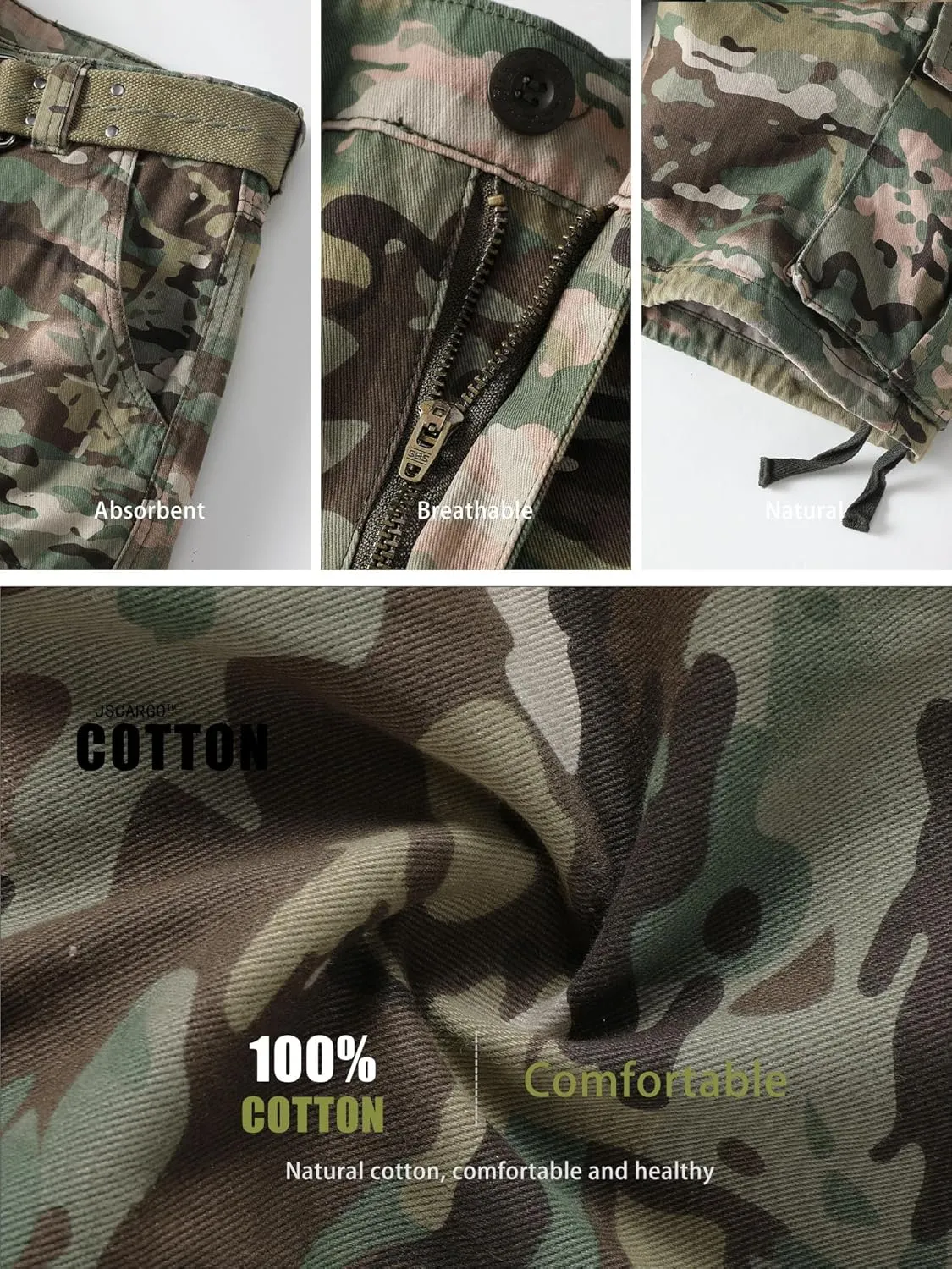 Camo Cargo Shorts for Men Cotton Casual Wild Outdoor Work Relaxed Fit Shorts with Multi-Pockets