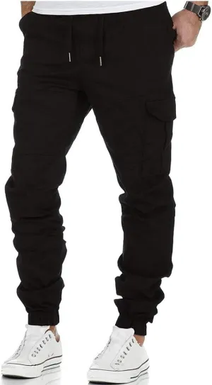 Cargo Pants for Men Big and Tall Men's Joggers with Zipper Pockets Running Athletic Workout Pants Tapered Sweatpants