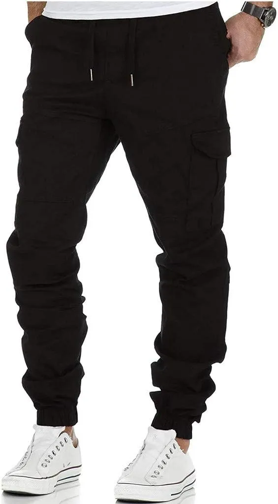 Cargo Pants for Men Big and Tall Men's Joggers with Zipper Pockets Running Athletic Workout Pants Tapered Sweatpants
