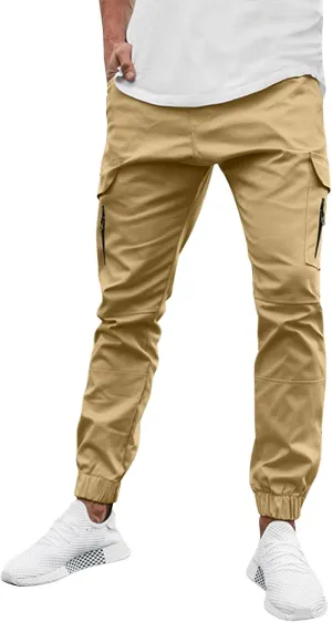 Cargo Pants for Men Big and Tall Pants for Men with Zipper Casual Pockets Street Sports Men's Slim Jogging Sweatpants