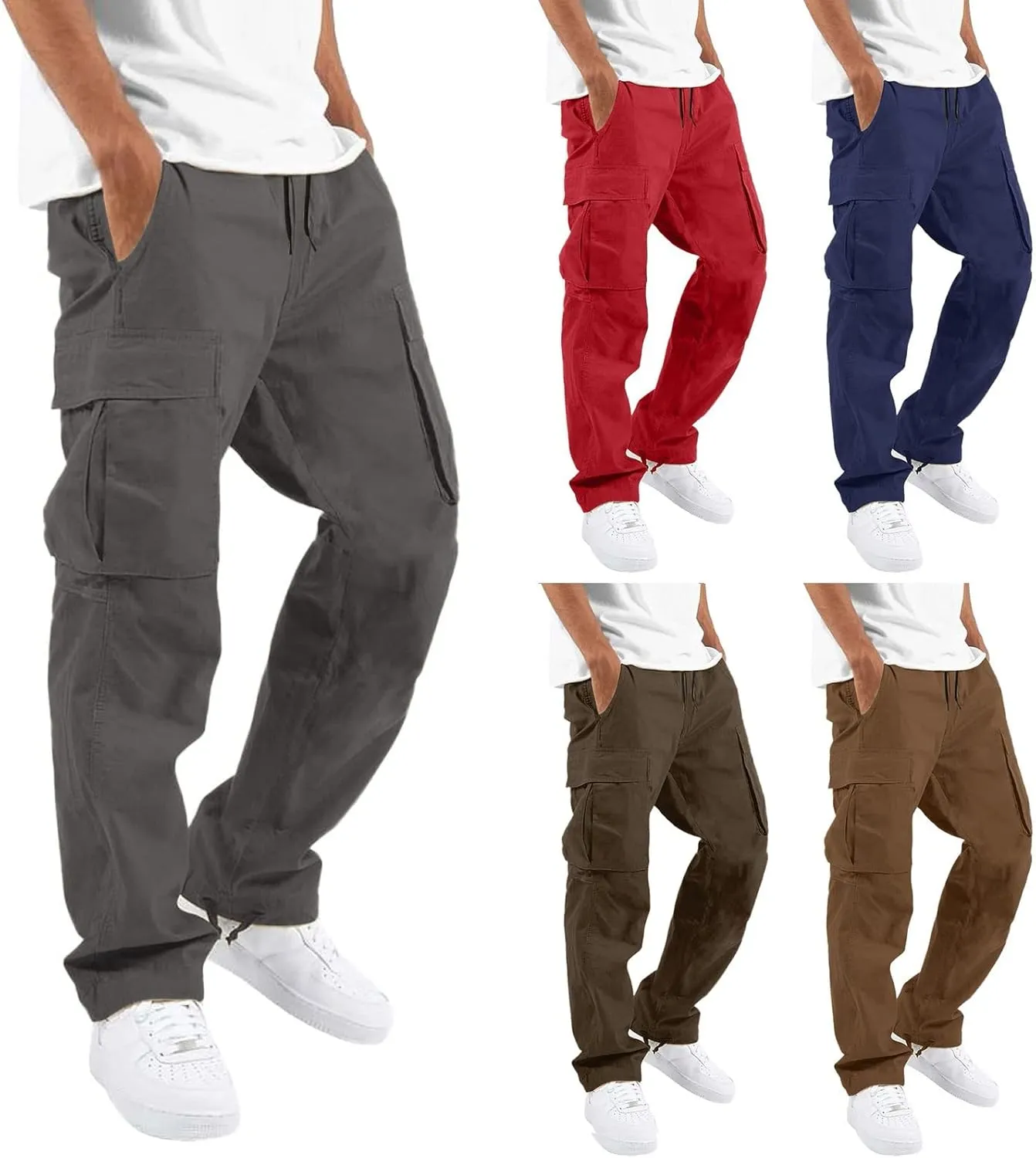 Cargo Pants for Men Relaxed Fit Straight Fit Pant Skinny Stretch Mens Multi-Pockets Men Cargo Pants Straight Fitness