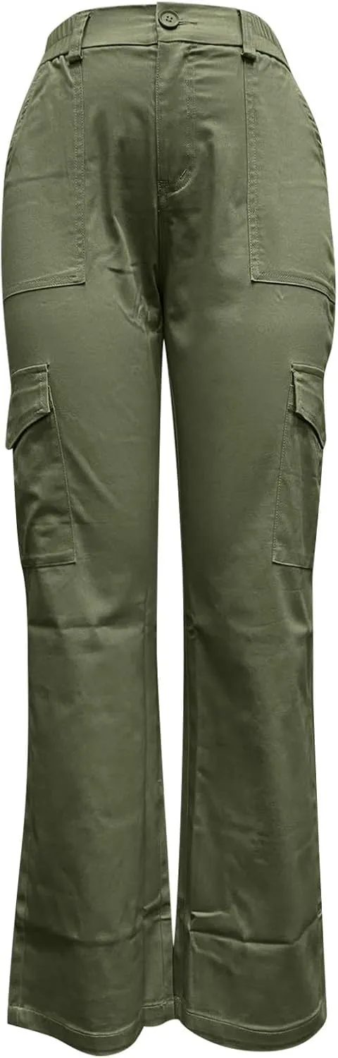 Cargo Pants Women Trendy Casual Pants with Pockets Womens Plain Straight Leg Trousers High Waist Pants