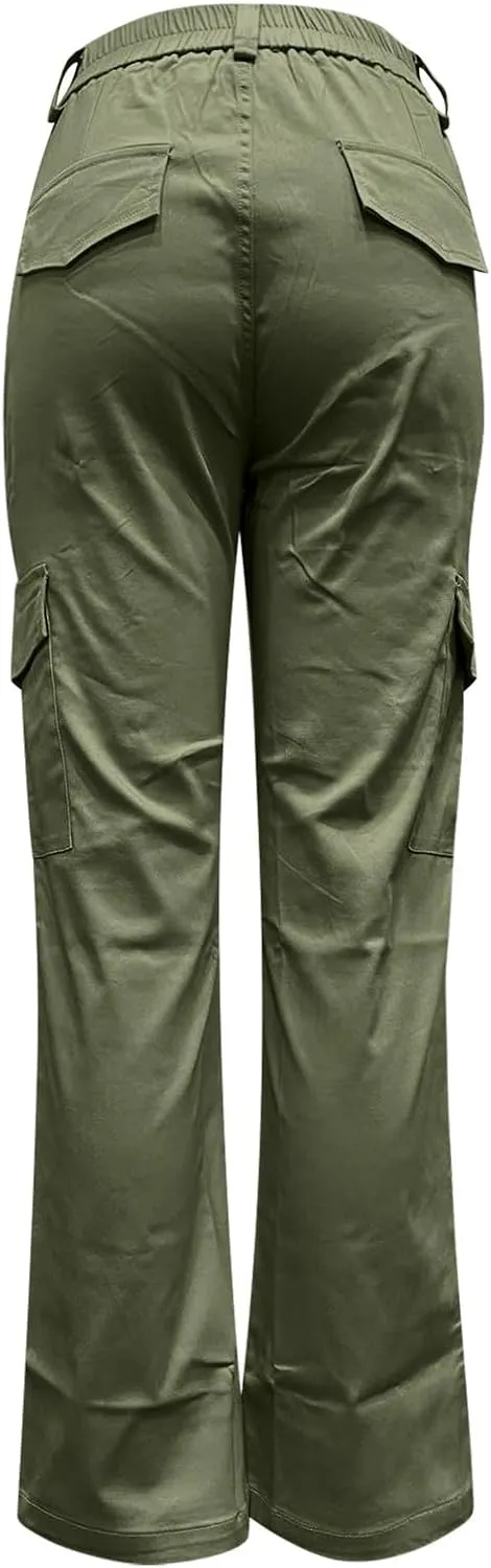 Cargo Pants Women Trendy Casual Pants with Pockets Womens Plain Straight Leg Trousers High Waist Pants