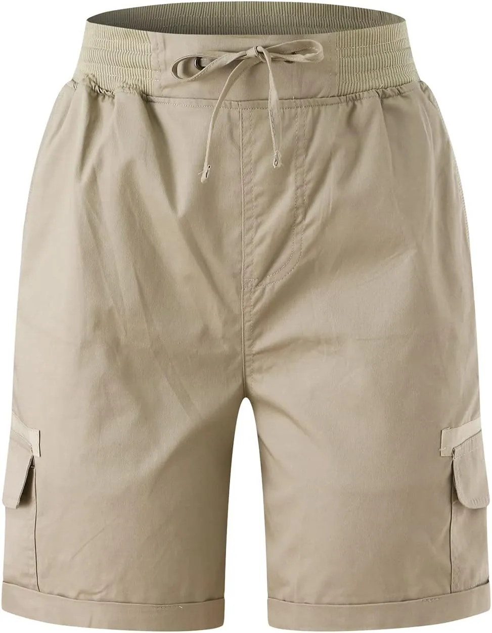 Cargo Shorts for Women Casual Summer High Waisted Chino Shorts Ribbed Elastic Waist Utility Pockets Comfy Shorts 2024 Trendy