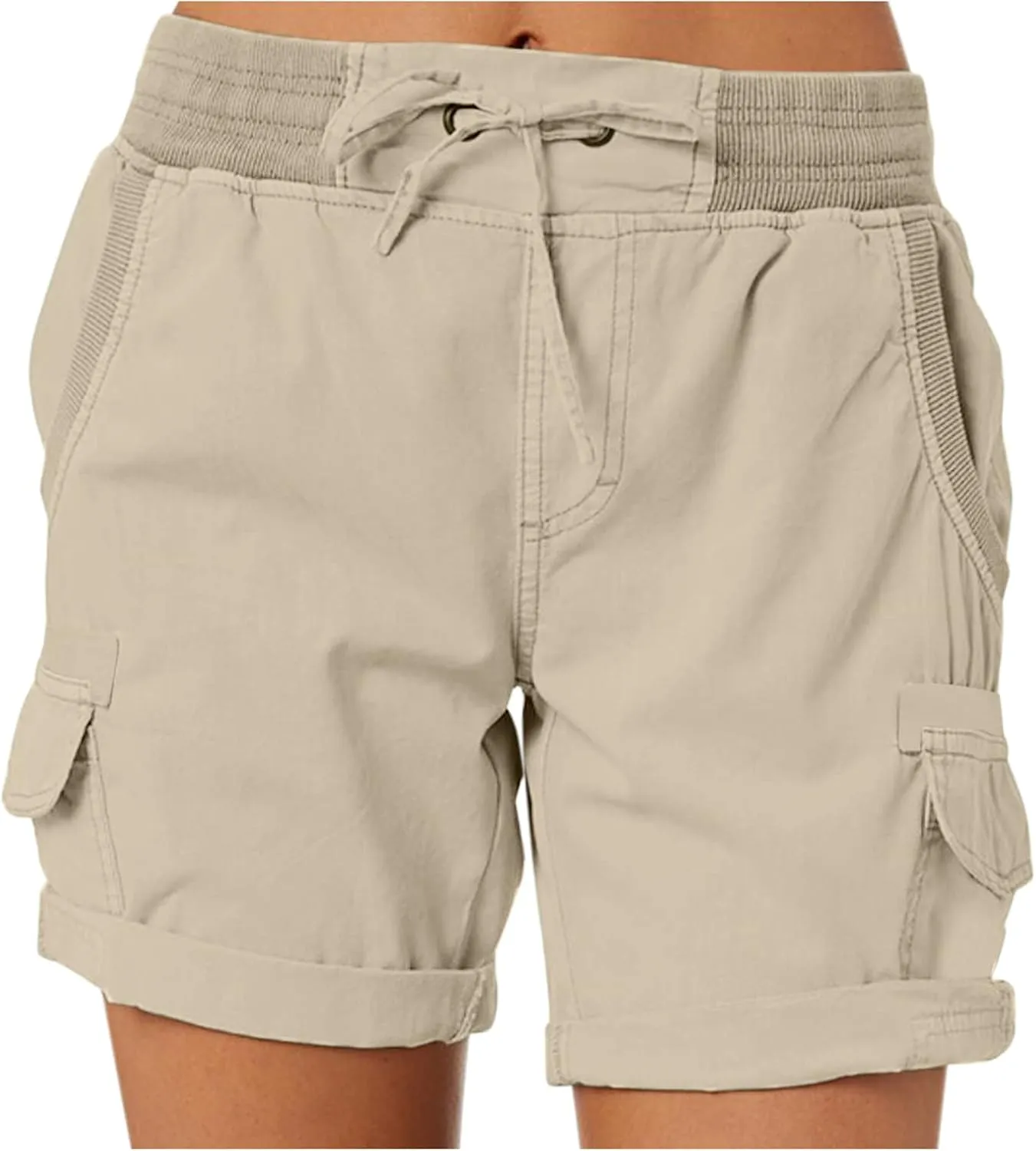 Cargo Shorts for Women Casual Summer High Waisted Chino Shorts Ribbed Elastic Waist Utility Pockets Comfy Shorts 2024 Trendy