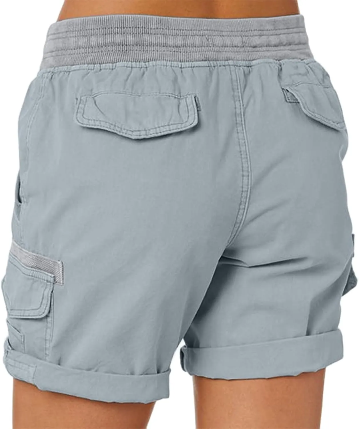 Cargo Shorts for Women Casual Summer High Waisted Chino Shorts Ribbed Elastic Waist Utility Pockets Comfy Shorts 2024 Trendy