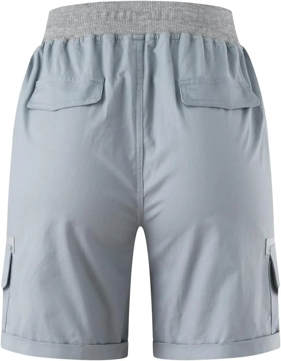 Cargo Shorts for Women Casual Summer High Waisted Chino Shorts Ribbed Elastic Waist Utility Pockets Comfy Shorts 2024 Trendy