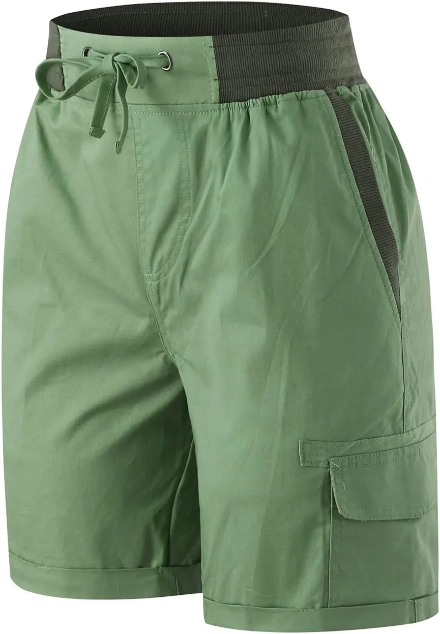 Cargo Shorts for Women Casual Summer High Waisted Chino Shorts Ribbed Elastic Waist Utility Pockets Comfy Shorts 2024 Trendy