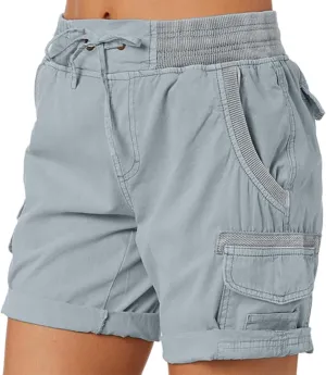 Cargo Shorts for Women Casual Summer High Waisted Chino Shorts Ribbed Elastic Waist Utility Pockets Comfy Shorts 2024 Trendy