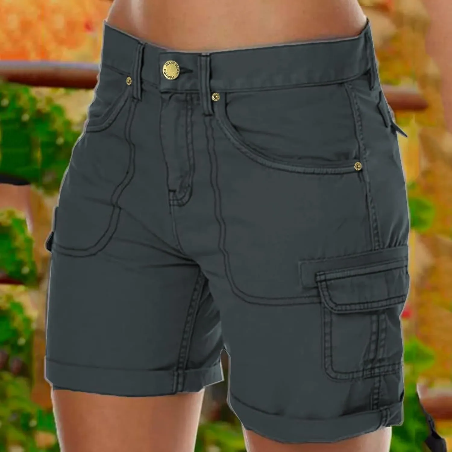 Cargo Shorts for Women Casual Summer High Waisted Chino Shorts Ribbed Elastic Waist Utility Pockets Comfy Shorts 2024 Trendy