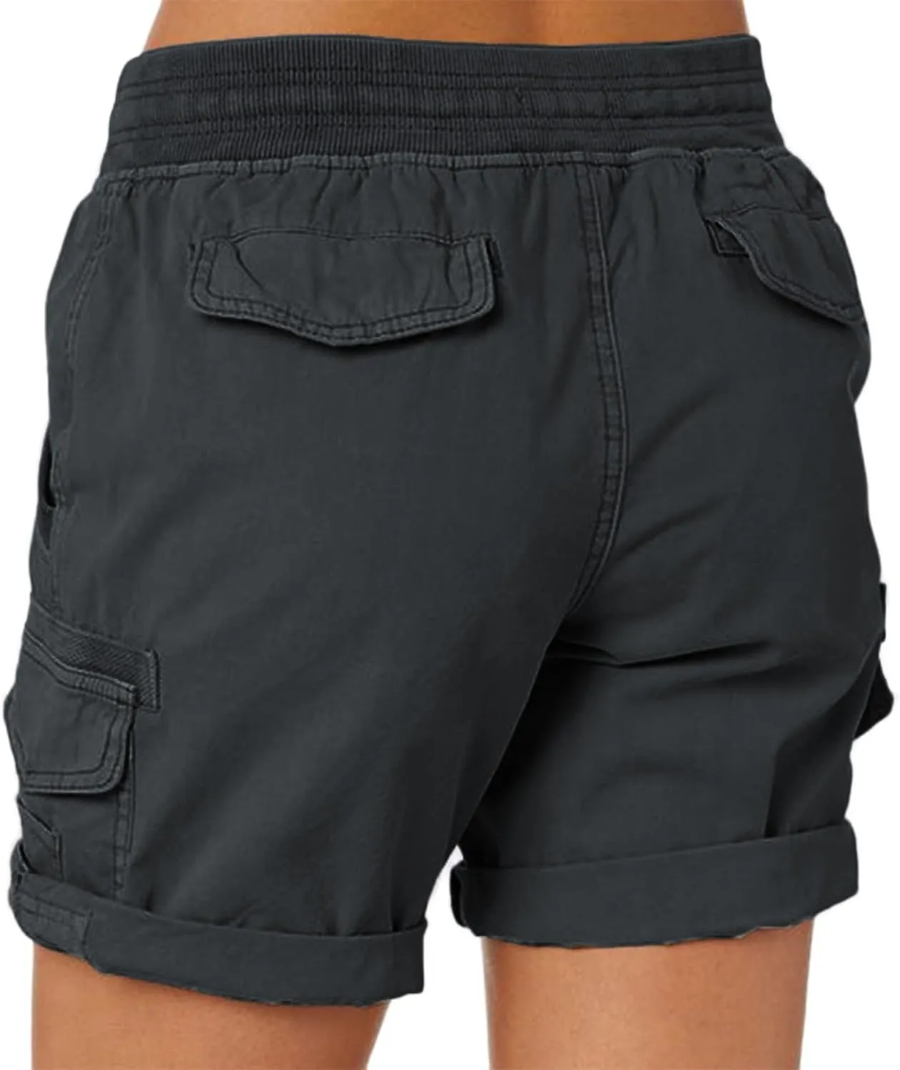 Cargo Shorts for Women Casual Summer High Waisted Chino Shorts Ribbed Elastic Waist Utility Pockets Comfy Shorts 2024 Trendy