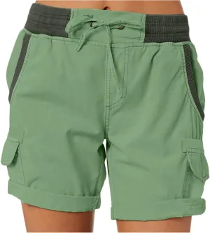 Cargo Shorts for Women Casual Summer High Waisted Chino Shorts Ribbed Elastic Waist Utility Pockets Comfy Shorts 2024 Trendy