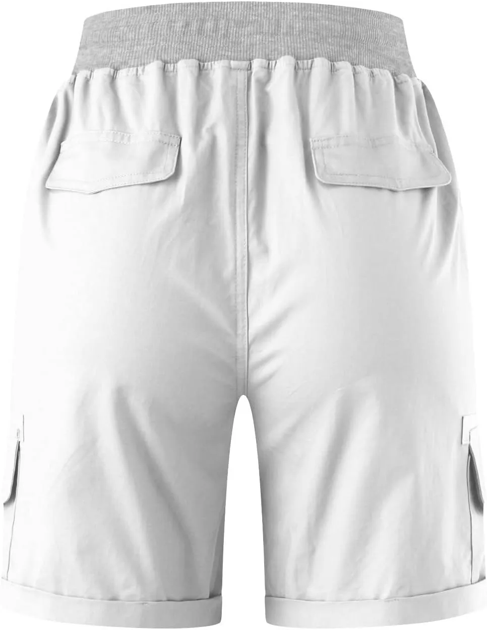 Cargo Shorts for Women Casual Summer High Waisted Chino Shorts Ribbed Elastic Waist Utility Pockets Comfy Shorts 2024 Trendy