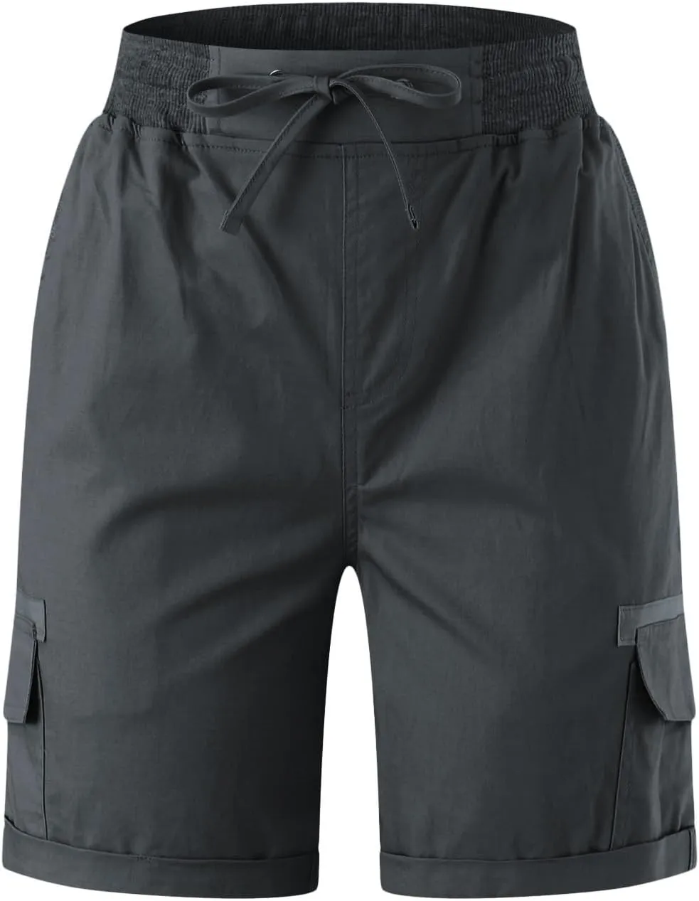 Cargo Shorts for Women Casual Summer High Waisted Chino Shorts Ribbed Elastic Waist Utility Pockets Comfy Shorts 2024 Trendy