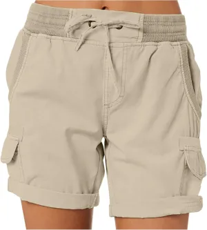 Cargo Shorts for Women Casual Summer High Waisted Chino Shorts Ribbed Elastic Waist Utility Pockets Comfy Shorts 2024 Trendy