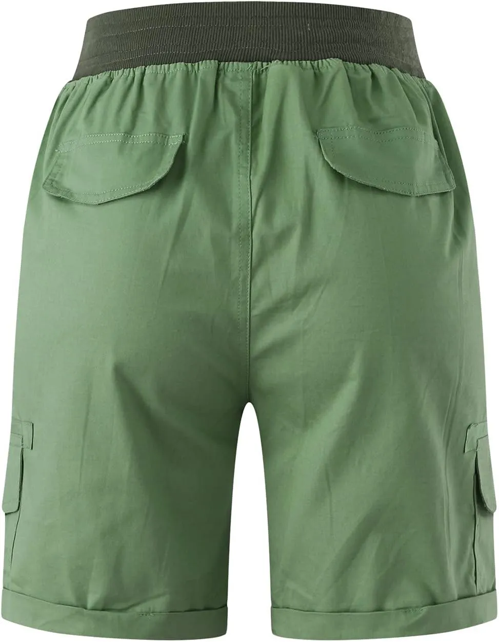 Cargo Shorts for Women Casual Summer High Waisted Chino Shorts Ribbed Elastic Waist Utility Pockets Comfy Shorts 2024 Trendy