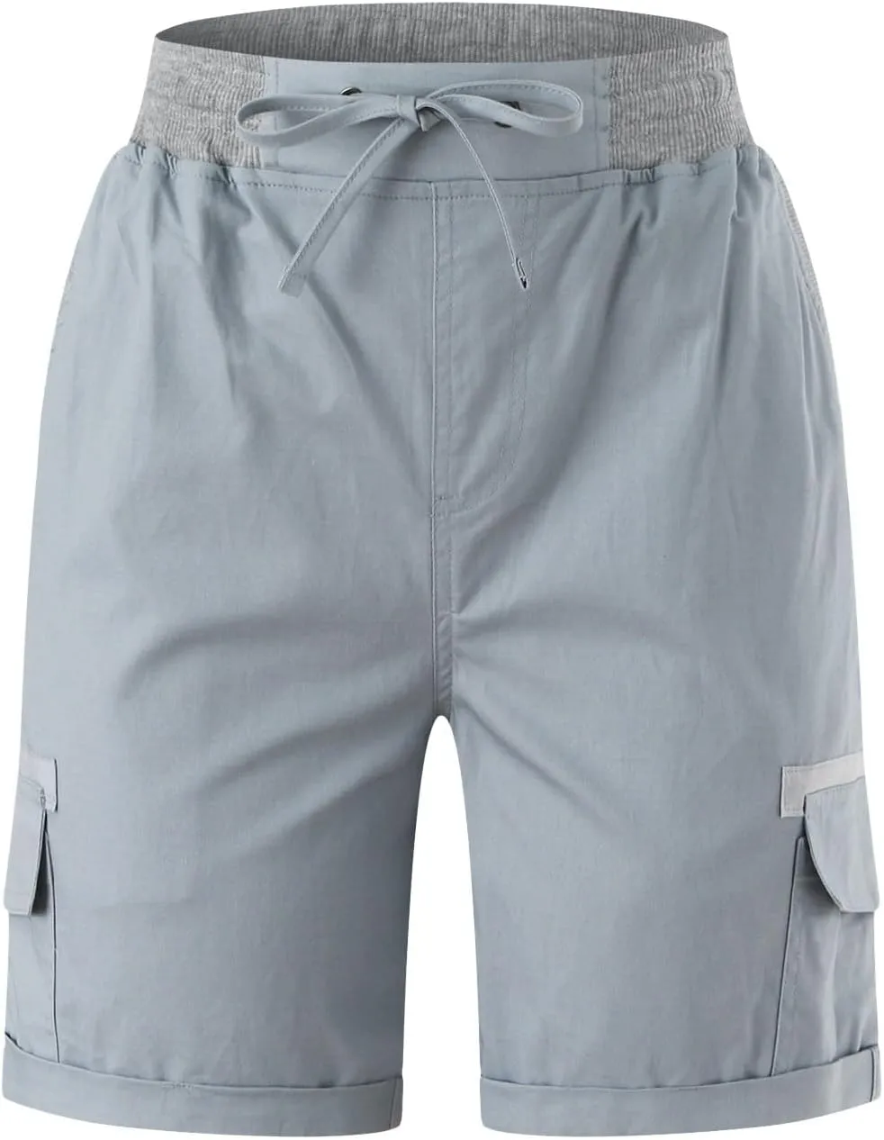 Cargo Shorts for Women Casual Summer High Waisted Chino Shorts Ribbed Elastic Waist Utility Pockets Comfy Shorts 2024 Trendy