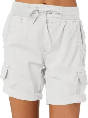 Cargo Shorts for Women Casual Summer High Waisted Chino Shorts Ribbed Elastic Waist Utility Pockets Comfy Shorts 2024 Trendy