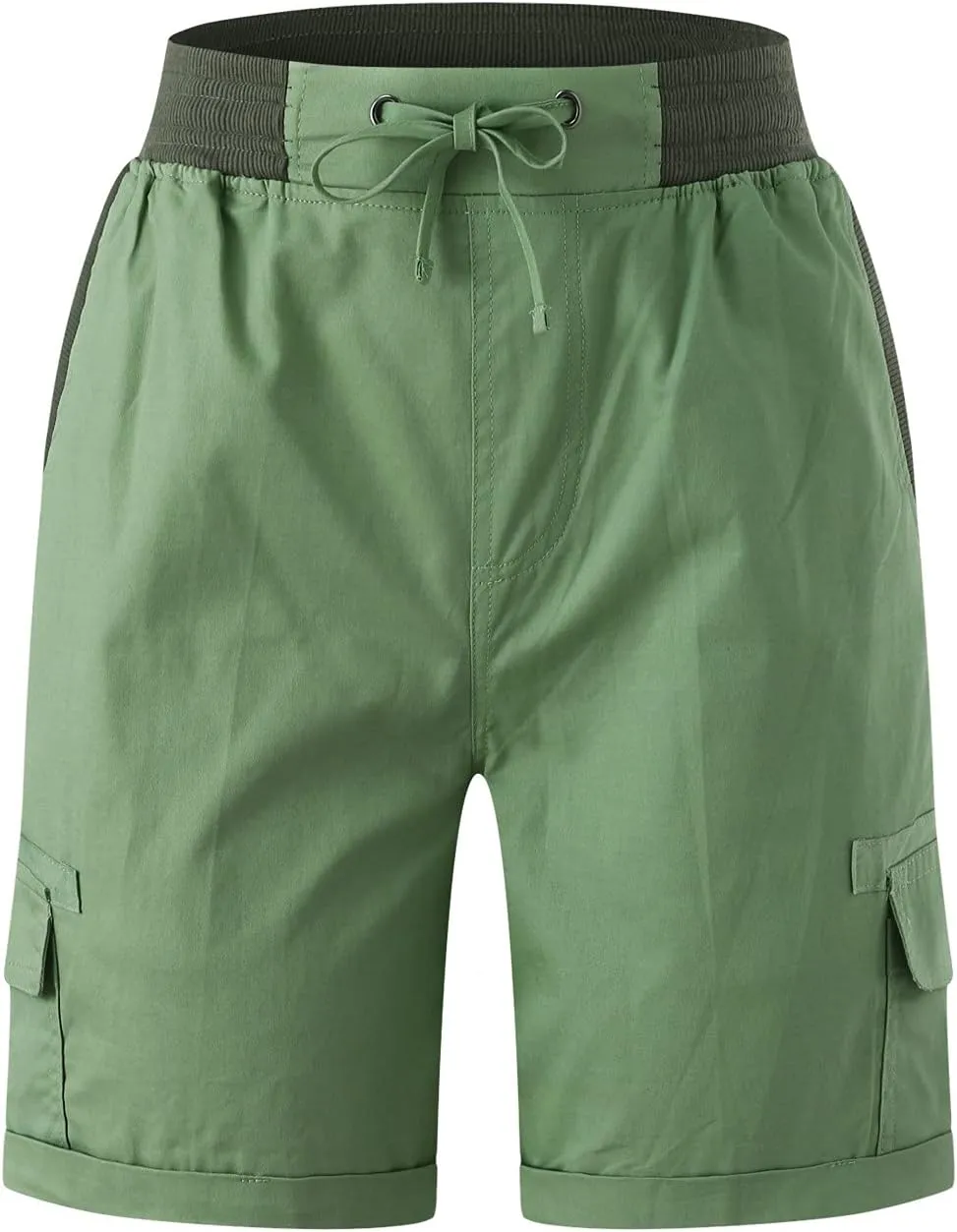 Cargo Shorts for Women Casual Summer High Waisted Chino Shorts Ribbed Elastic Waist Utility Pockets Comfy Shorts 2024 Trendy