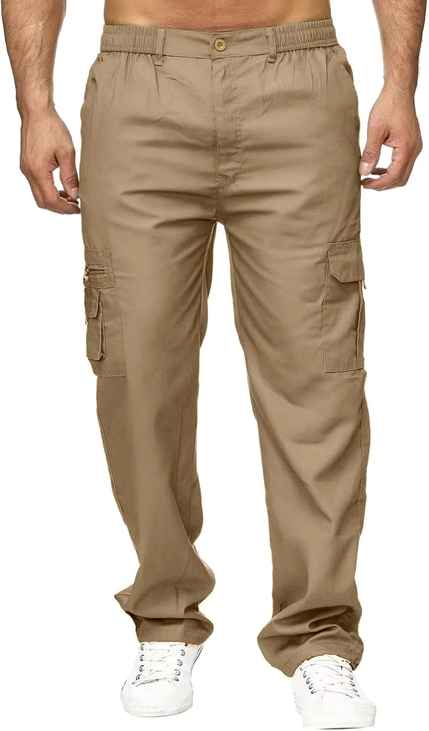 Cargo Sweatpants for Men Fleece Cargo Sweatpants Stretch Elastic Waist Athletic Workout Jogger Drawstring Sport Pants