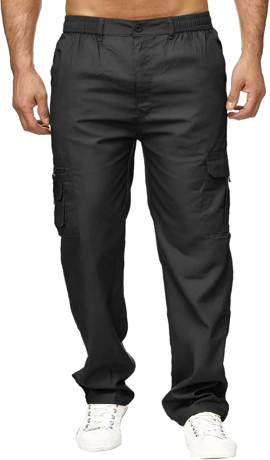 Cargo Sweatpants for Men Fleece Cargo Sweatpants Stretch Elastic Waist Athletic Workout Jogger Drawstring Sport Pants