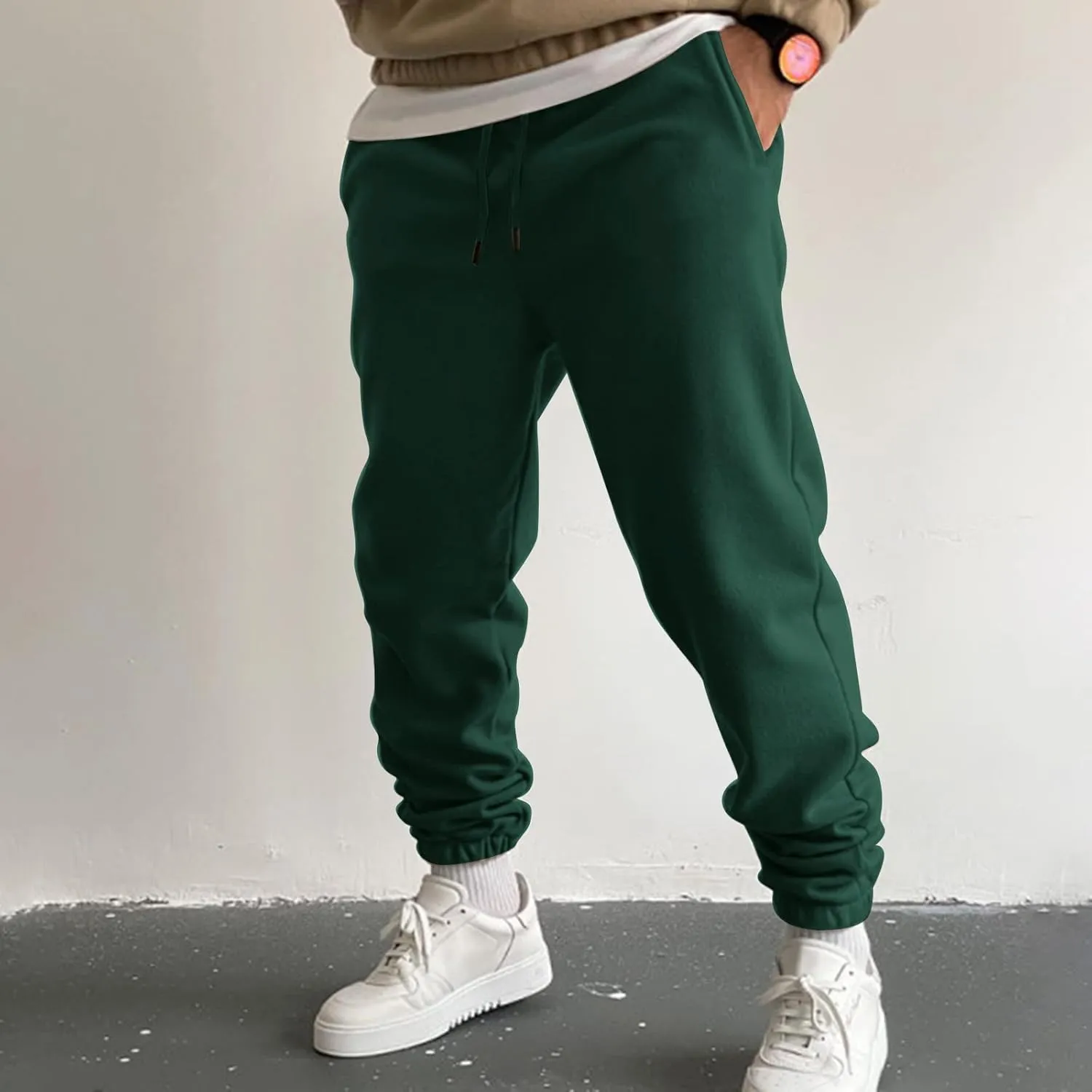 Cargo Sweatpants for Men Men Men's Active Basic Jogger Fleece Joggers Pants Men Outdoor Pocket Drawstring Solid Color