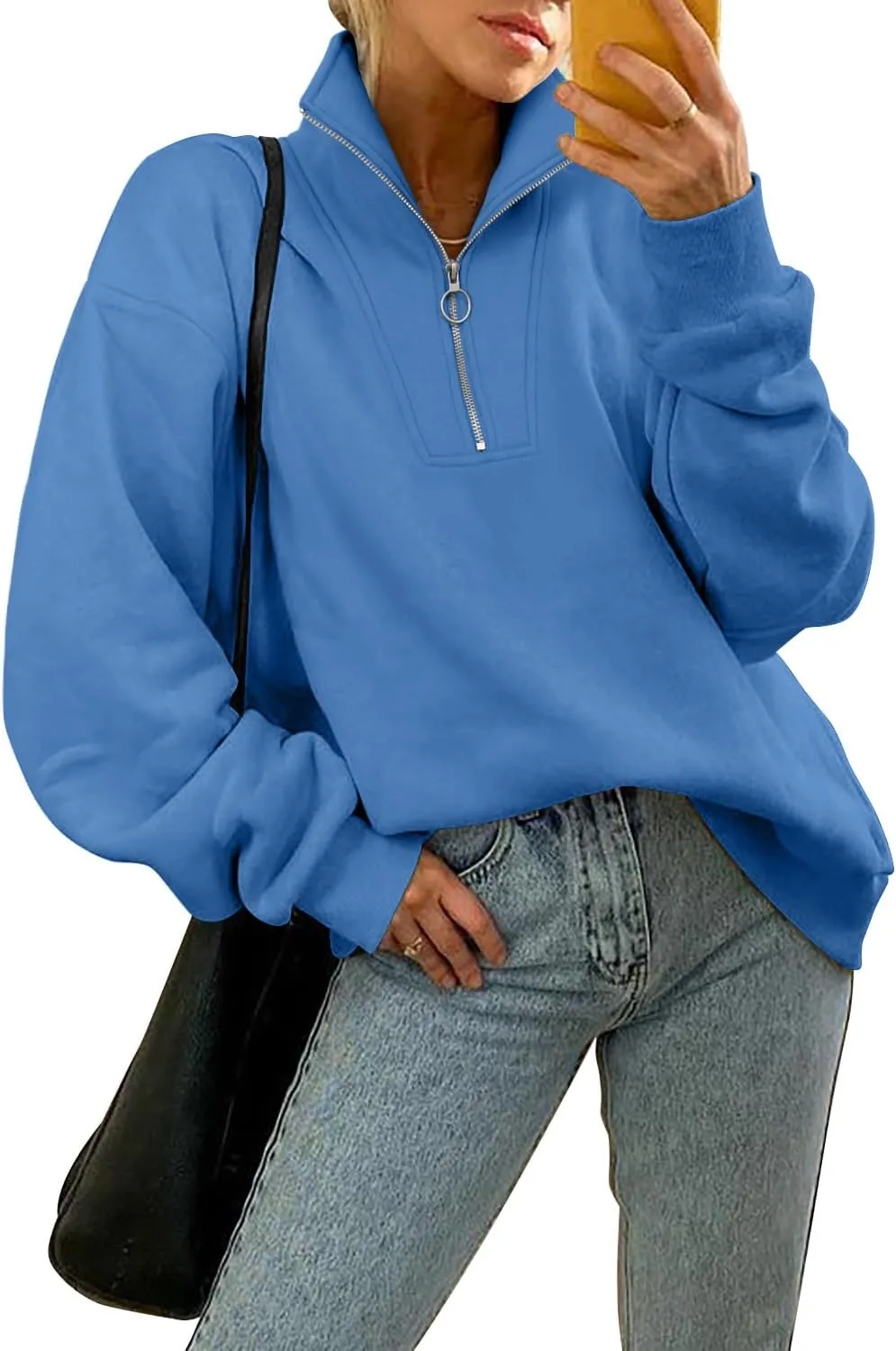 CHICZONE Womens Quarter Zip Oversized Pullover Long Sleeve Zip Up Sweatshirts Trendy Fall Y2K Clothes with Pockets