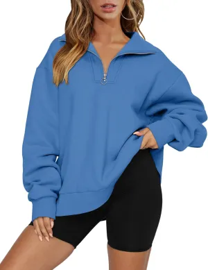 CHICZONE Womens Quarter Zip Oversized Pullover Long Sleeve Zip Up Sweatshirts Trendy Fall Y2K Clothes with Pockets