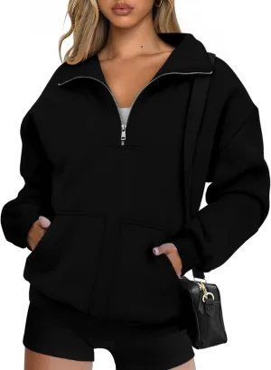 CHICZONE Womens Quarter Zip Oversized Pullover Long Sleeve Zip Up Sweatshirts Trendy Fall Y2K Clothes with Pockets