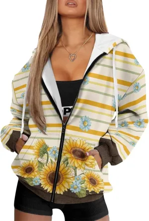 Coloranimal Zip Up Hoodie Sweatshirt for Women Casual Activewear with Pockets Workout Top Long Sleeve Athletic Hoodie