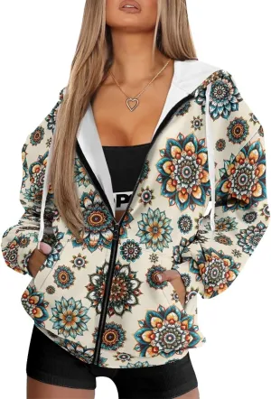 Coloranimal Zip Up Hoodie Sweatshirt for Women Casual Activewear with Pockets Workout Top Long Sleeve Athletic Hoodie