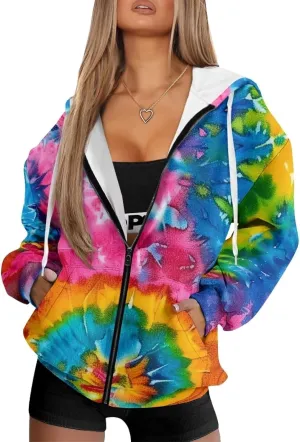 Coloranimal Zip Up Hoodie Sweatshirt for Women Casual Activewear with Pockets Workout Top Long Sleeve Athletic Hoodie