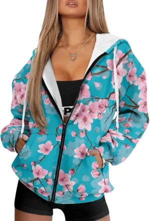 Coloranimal Zip Up Hoodie Sweatshirt for Women Casual Activewear with Pockets Workout Top Long Sleeve Athletic Hoodie