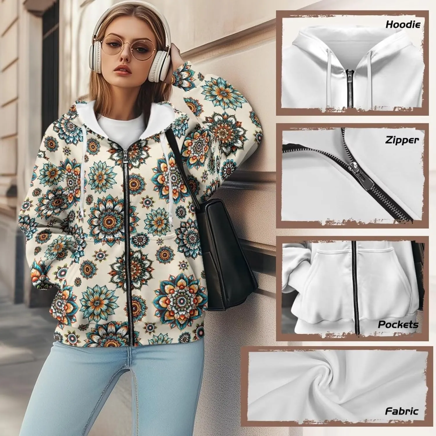Coloranimal Zip Up Hoodie Sweatshirt for Women Casual Activewear with Pockets Workout Top Long Sleeve Athletic Hoodie