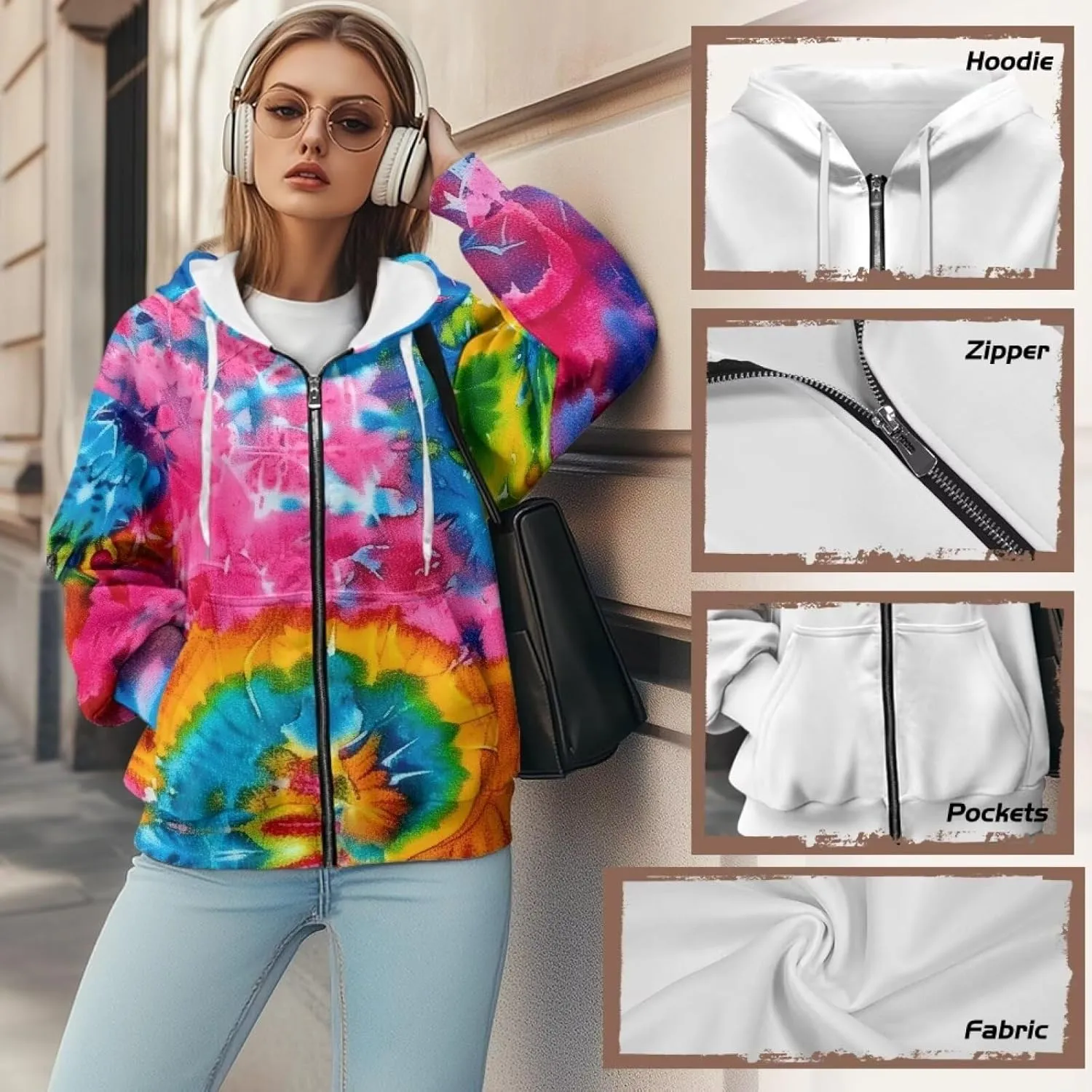 Coloranimal Zip Up Hoodie Sweatshirt for Women Casual Activewear with Pockets Workout Top Long Sleeve Athletic Hoodie