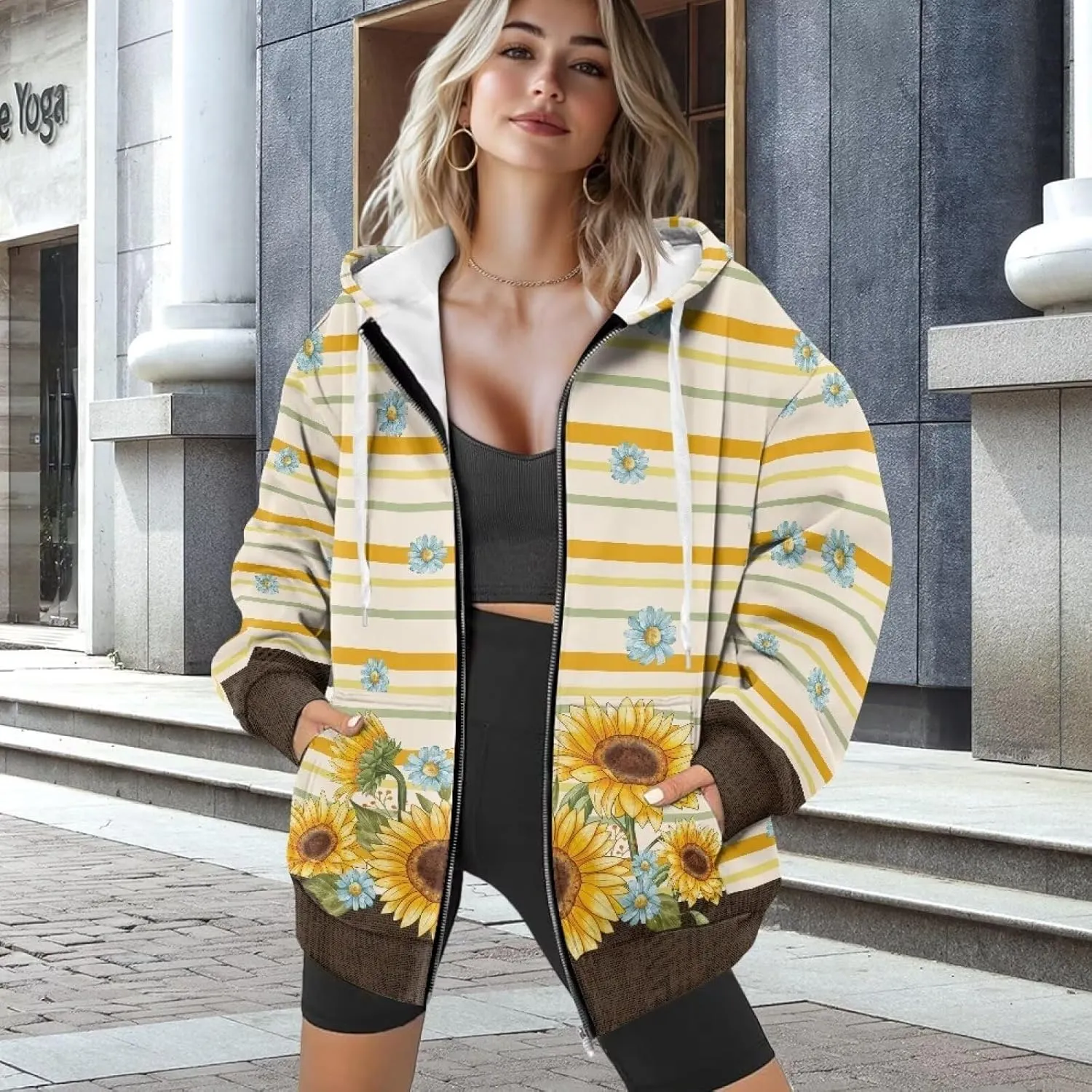 Coloranimal Zip Up Hoodie Sweatshirt for Women Casual Activewear with Pockets Workout Top Long Sleeve Athletic Hoodie