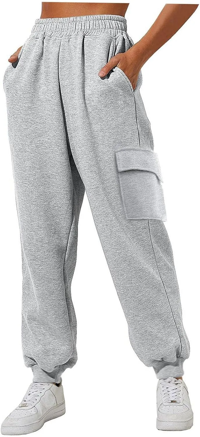 cooki Fleece Lined Sweatpants for Women Drawstring High Waist Winter Warm Sweatpants Women's Thermal Jogger with Pockets