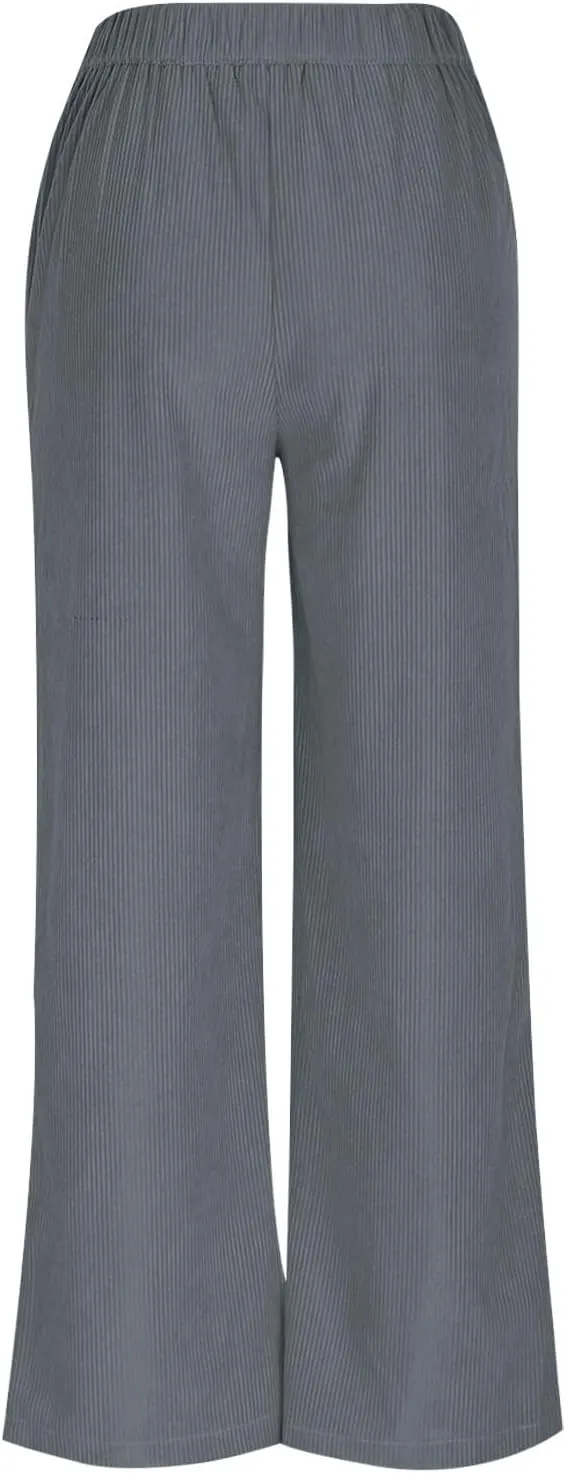 Corduroy Pants Women Straight Leg High Waist Wide Leg Pants Tall Loose Fit Trousers Casual Long Pants