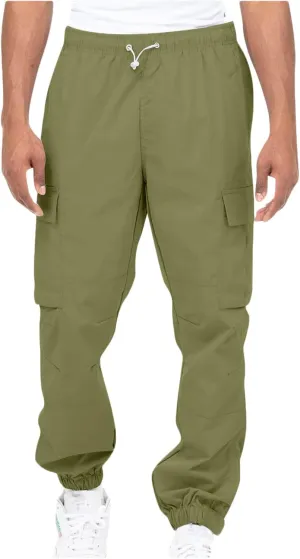 Cotton Men's Cargo Jogger Pants Elastic Multi Pockets Relax Drawstring Outdoor Daily Hiking Camping Activewear Travel