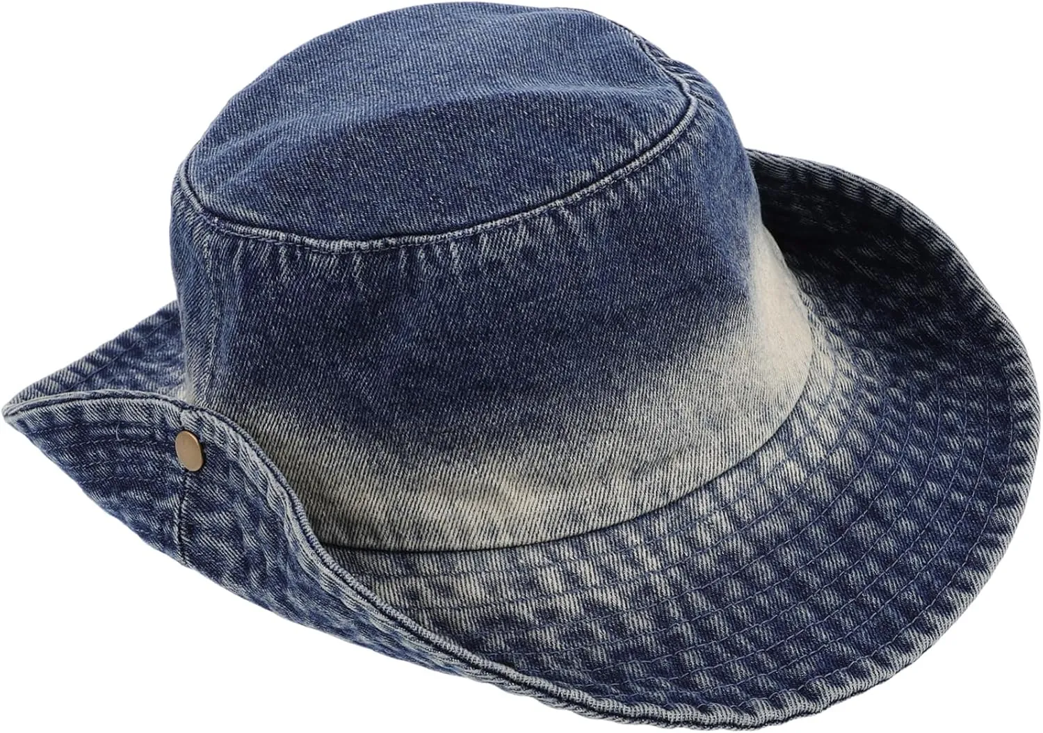 Cowboy Hat Packable Cotton Denim Sun Hat Wide Brim Style Navy Blue for Men Women