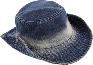 Cowboy Hat Packable Cotton Denim Sun Hat Wide Brim Style Navy Blue for Men Women