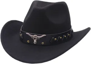 Cowboy Hats for Women Men Adult Western Vintage Sun Hats Rolled Wide Brim Dress Hats Rhinestone Retro Bucket Hats