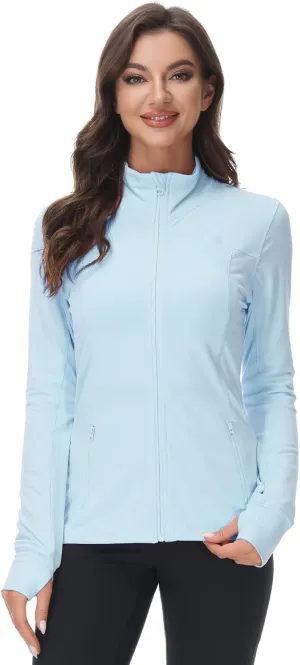 COZZIPLUS Women Zip up Athletic Running Jacket Lightweight Workout Yoga Top with Thumb Holes and Pocket