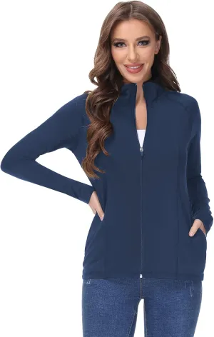 COZZIPLUS Women Zip up Athletic Running Jacket Lightweight Workout Yoga Top with Thumb Holes and Pocket