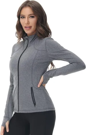 COZZIPLUS Women Zip up Athletic Running Jacket Lightweight Workout Yoga Top with Thumb Holes and Pocket