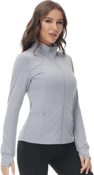 COZZIPLUS Women Zip up Athletic Running Jacket Lightweight Workout Yoga Top with Thumb Holes and Pocket