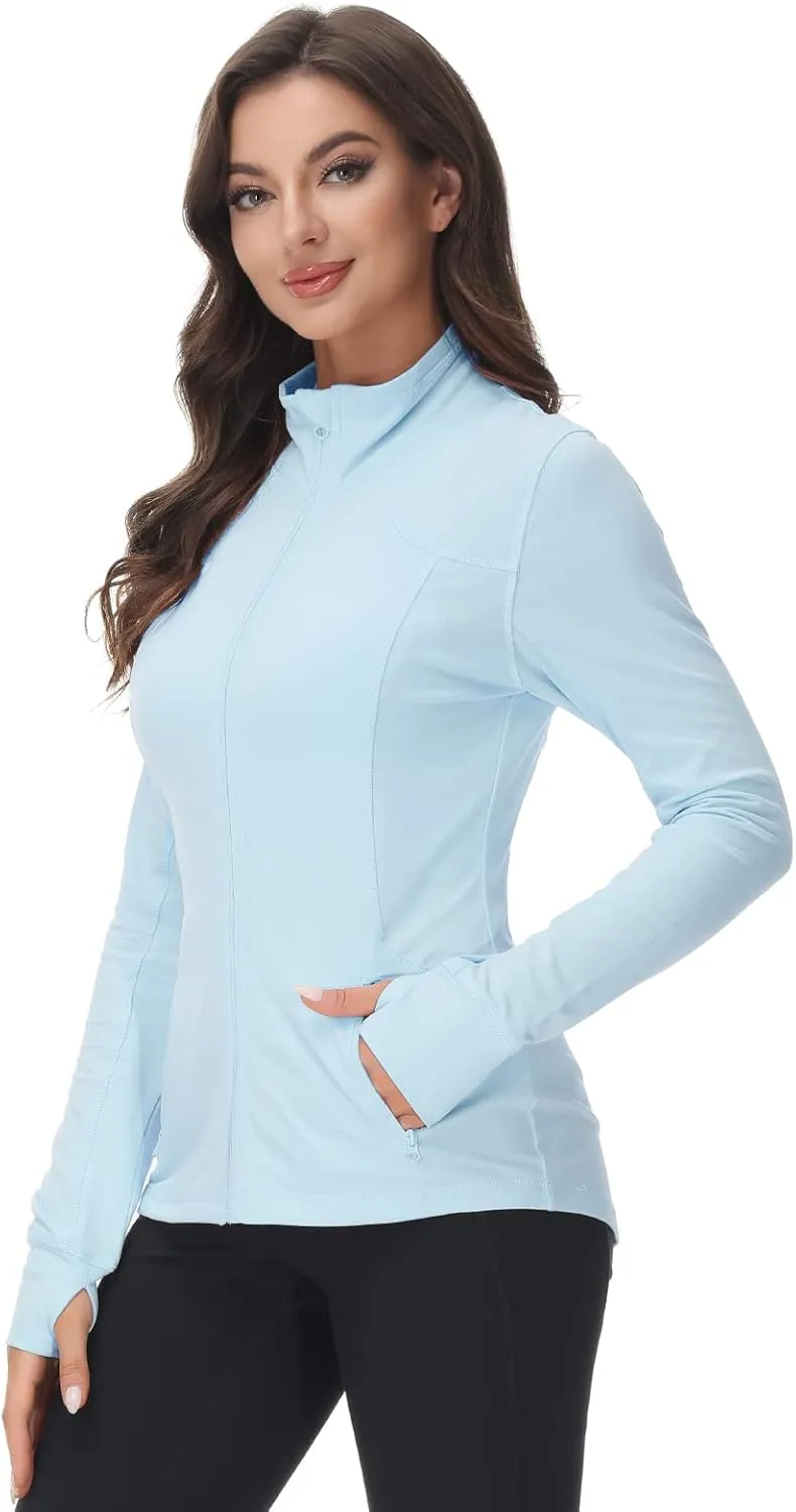 COZZIPLUS Women Zip up Athletic Running Jacket Lightweight Workout Yoga Top with Thumb Holes and Pocket