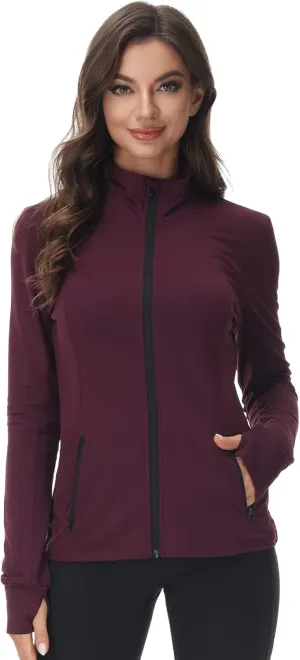 COZZIPLUS Women Zip up Athletic Running Jacket Lightweight Workout Yoga Top with Thumb Holes and Pocket