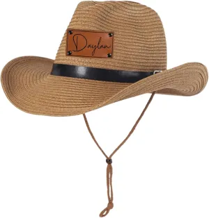 Custom Straw Cowboy Hats for Kid - Toddler Boys Western Cowboy Sun Hat with Wind Lanyard Wide Brim Cap for Kids